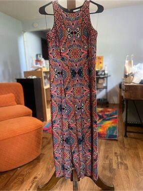 London Times Sleeveless Paisley Maxi Dress - Pink, Blue, Black